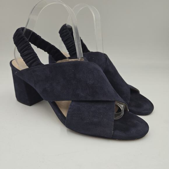 Cole Haan Womens Anastasia Sandal Size 10.5 Blue Navy Suede Block Heel Slingback - Picture 1 of 7